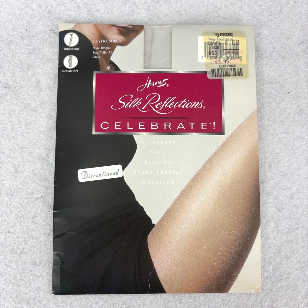 Vtg Hanes Silk Reflections Lustre Sheer Silver Thigh High Sz AB Holiday Glamour